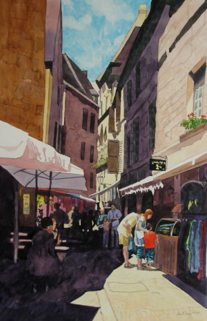 Image of Watercolor by Ann Day of Sarlat Market, France